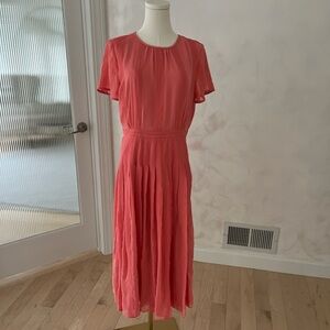 J. Crew Coral Embroidered Chiffon Midi Dress